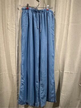 Chelsea & Theodore Small 100% Tencel Wide Leg Chambray Pull-On Pants Blue